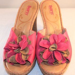 BORN Lovina Pink Flower Cork Wedge Slide Sandal